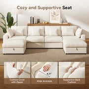 BedLuxury 140 Extra Large Modular Sectional Cloud Sofa with 2 Removable Storage Ottoman, Extra Deep Seat Couch, Living Room Furniture, Chenille Beige