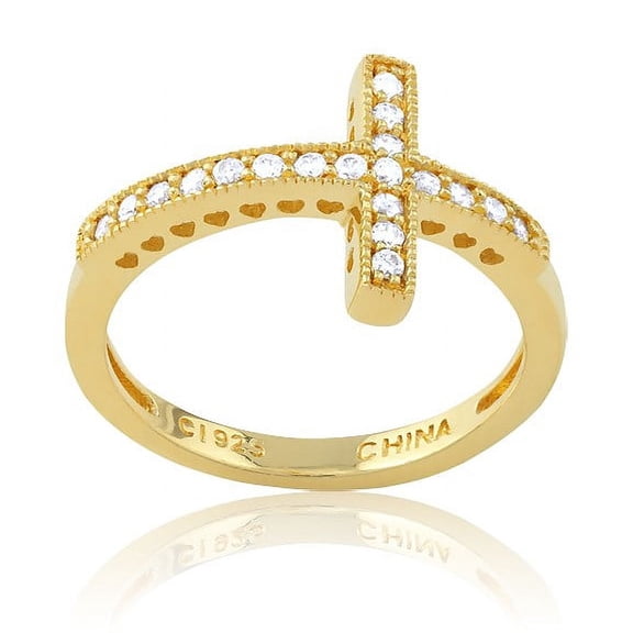 Daily Delight TheJewelryHut Designer Sterling Silver CZ Sideways Cross Ring - Gold Plated