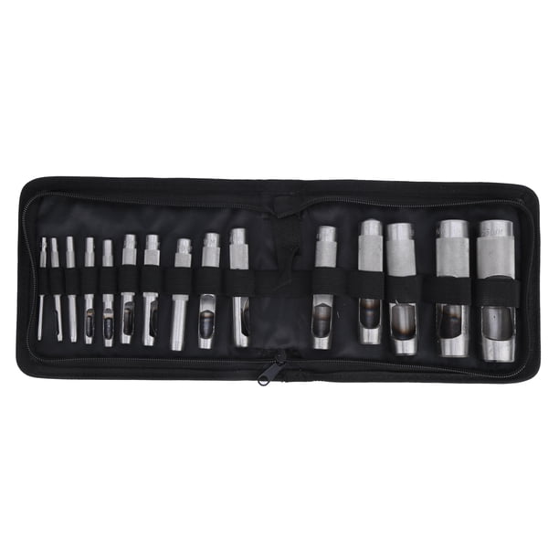Perforadora de cuero de acero al carbono, 15 piezas Perforadora manual de cuero de acero al carbono Herramientas de perforación de cuero Aspecto llamativo NikouMX herramienta