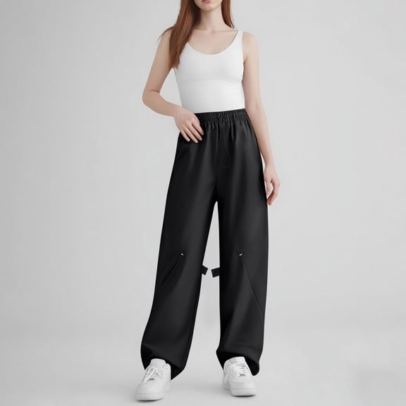 Girls' Quick-Dry Hiking Pants Lightweight Water-Resistant Baggy Joggers with Pockets Black S