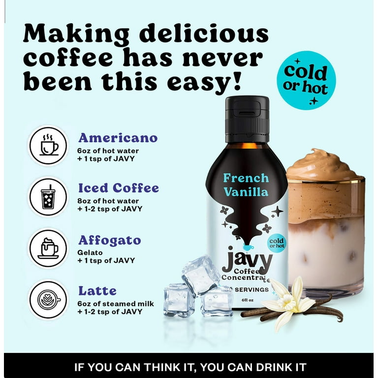 Javvy Coffee Concentrate Bundle, 2 Flavor Original & French Vanilla Coffee Variety Pack, Ice & Cold Coffee Drinks in Seconds, Coffee gifts, 12 ounces Javvy Coffee Concentrate Bundle, 2 Flavor Original & French Vanilla Coffee Variety Pack, Ice & Cold Coffee Drinks in Seconds, Coffee gifts, 12 ounces