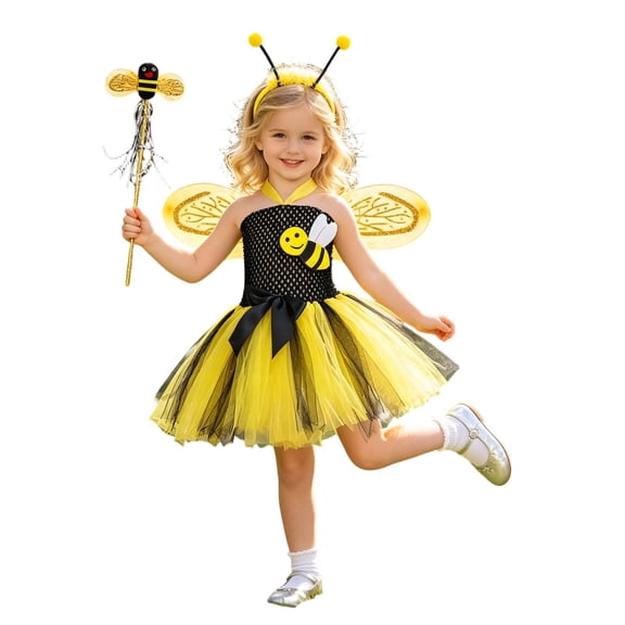 Bobifish Toddler Girls Bee Cosplay Set Sleeveless Cartoon Shaped 4 Piece Role Play Performance Outfits Children Girls Sets