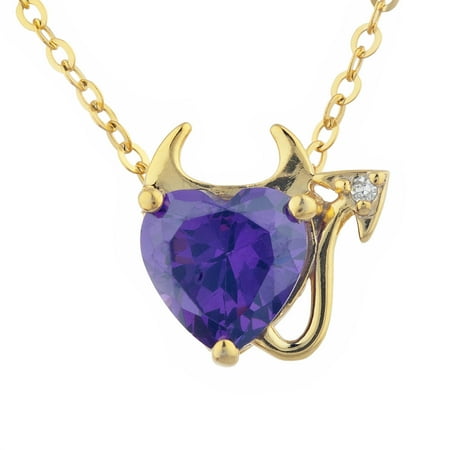 - 1.5 Ct Amethyst & Diamond Devil Heart Pendant 14Kt Yellow Gold Silver