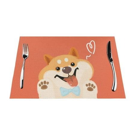 

XMXT Woven Placemats Set of 4 Cute Dog Patterns Stain Resistant Table Runner Anti-Skid Place Mats for Dining Table 12 x 18 inches