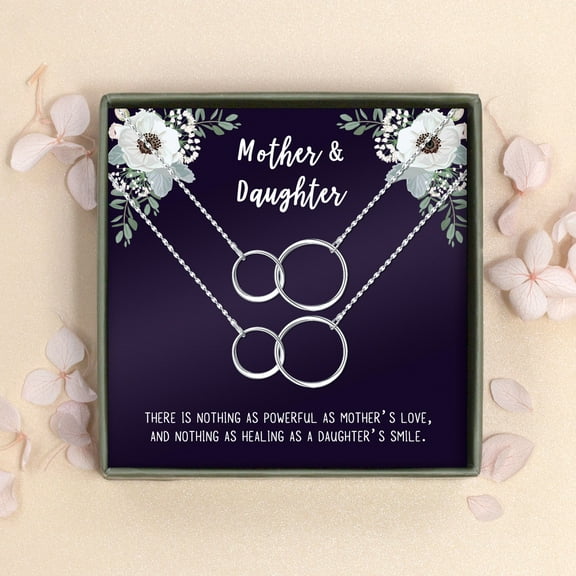 Matching Infinity Card Necklace, Matching Mother's Day Gift for Her, Mom and Daughter Jewelry, Mom and Daughter Infinity Ring Necklaces [Silver Infinity Ring, No-Personalized Card]