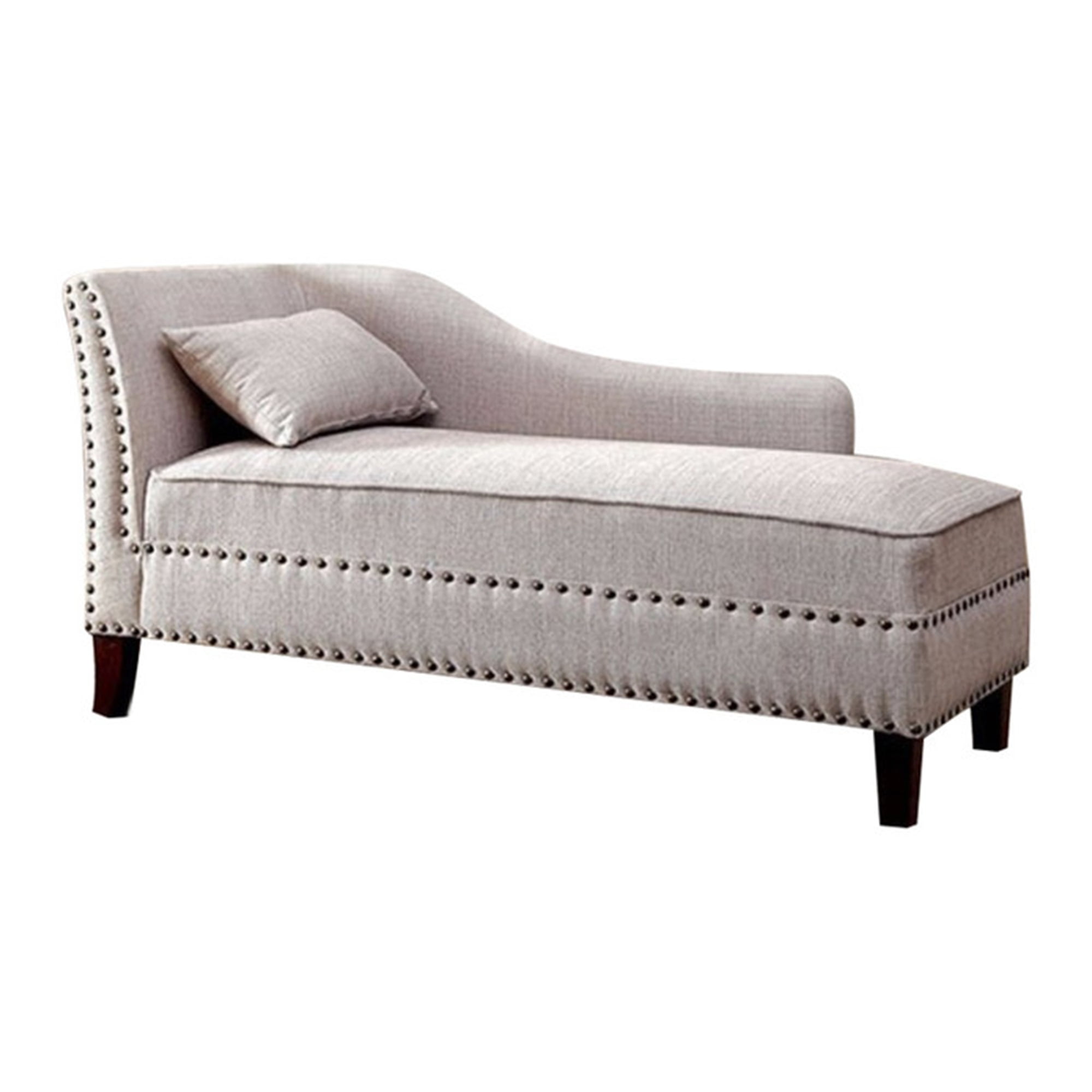 Benzara Beige Linen Fabric Chaise Lounge with Nailhead Accents