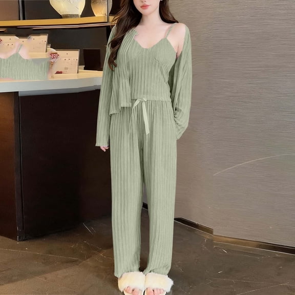Vetsdori Long Sleeve Pajamas Sets for Women Lightweight Nightwear Casual Sleepwear Homewear Soft,3 Pieces Womens Pajamas Pants
