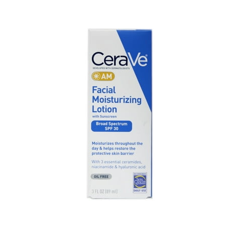 CeraVe AM Facial Moisturizing Lotion SPF 30 | Oil-Free Face Moisturizer with Sunscreen | Non-Comedogenic | 3 Ounce