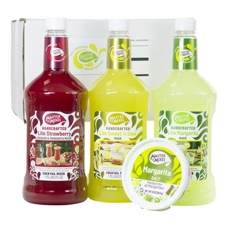 Master of Mixes Margarita / Daiquiri Lite Drink Mixes Variety, Ready to Use, 1.75 Liter Bottles (59.2 Fl Oz), Pack of 3 Flavors + Margarita Salt