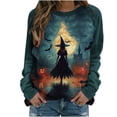 thumbnail image 4 of Uootdi Halloween Shirts for Women Plus Size Long Sleeve Tops Funny Witchy Pumpkin Ghost Graphic Gift Tees Cotton Crewneck Blouse s, 4 of 5
