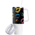 thumbnail image 2 of SKYSONIC Insulated Tumblers with Lids and Straws Handles 40oz Water Bottle Rainbow Color Lips Prints Travel Mug Reusable Stainless Steel Thermos Vacuum, 2 of 7