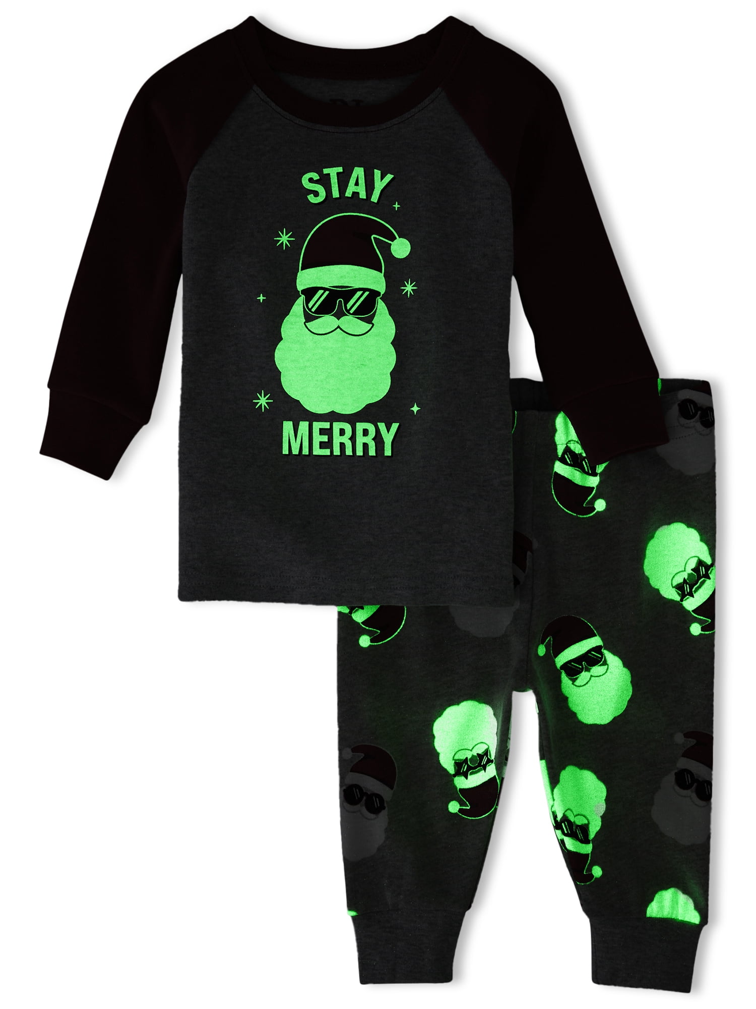 The Children's Place Baby Unisex Matching Sibling Glow-in-the-Dark Stay Merry Snug Fit Cotton Pajamas, Sizes 0-24 Months