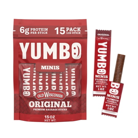 Yumbo Premium Original Flavor Summer Sausage Deli Sticks, 1oz 15 Count Bag, Made by Old Wisconsin