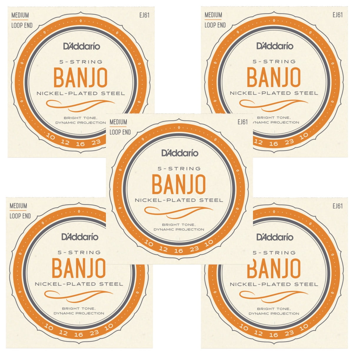 D'Addario Banjo Strings 5-Pack Nickel Steel Loop End Medium EJ61 ...
