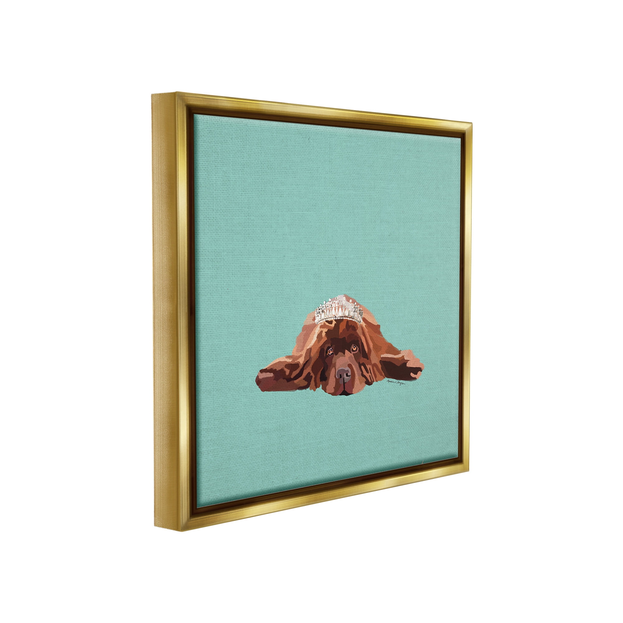 Stupell Industries Abstract Dog with Crown Animals & Insects Painting Gold Floater Framed Canvas Art Print Wall Art, 18 x 18