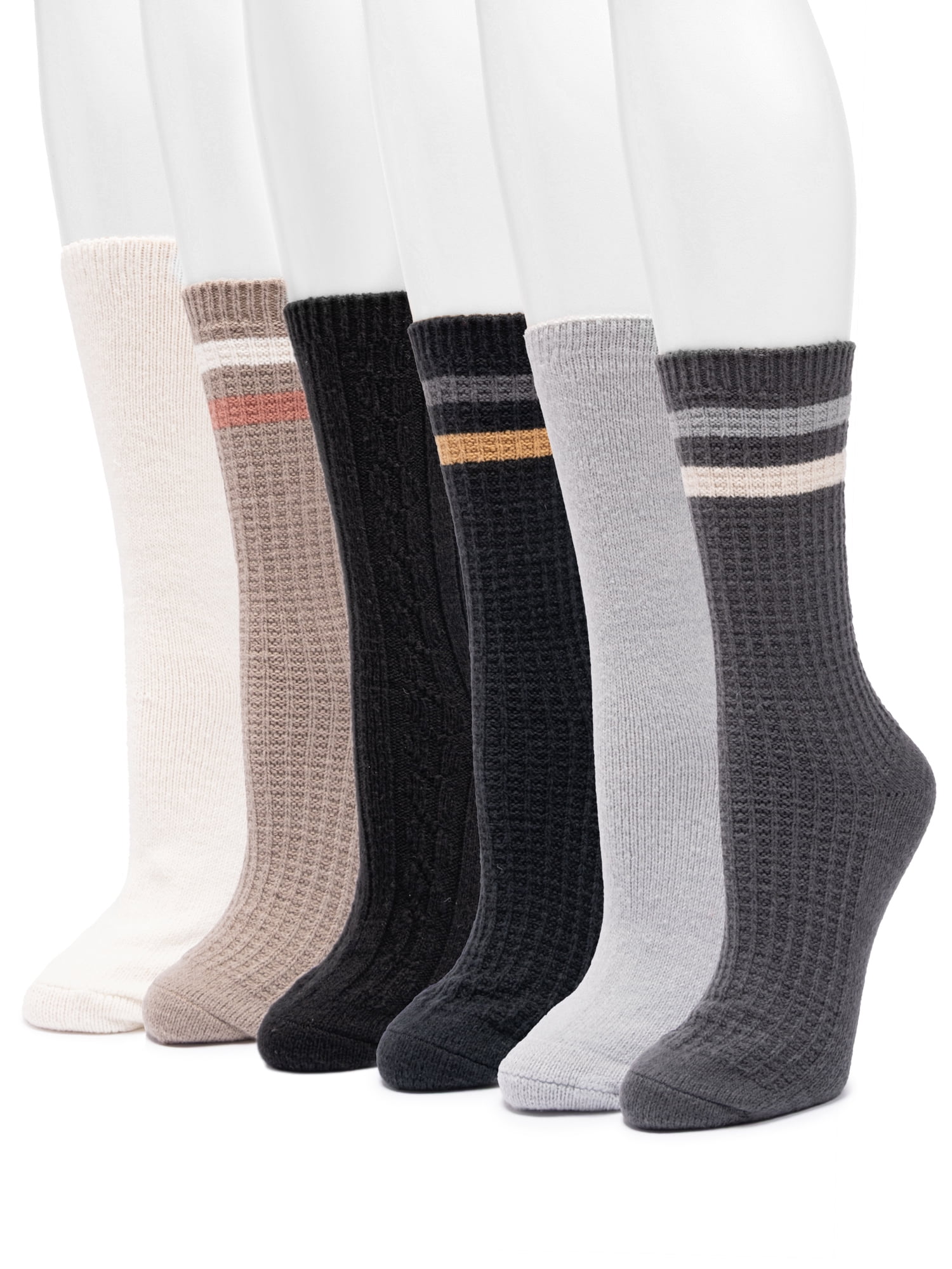 MUK LUKS Women's Fluffy Dream Crew Socks, 6-Pack, One Size