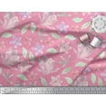 thumbnail image 2 of Soimoi Pink Japan Crepe Satin Fabric Leaves & Periwinkle Floral Fabric Prints By Yard 42 Inch Wide, 2 of 3