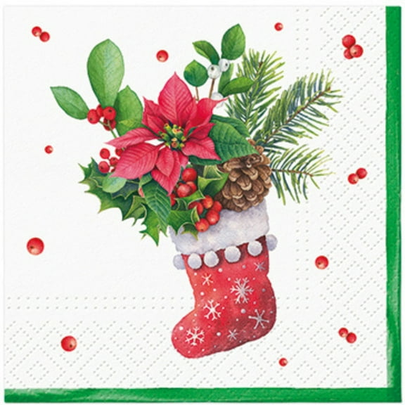 Keep Unique Christmas Red Sock Poinsettia Paper Napkins For Holiday and Decoupage, Pack/20