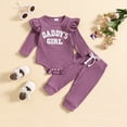 thumbnail image 2 of TOWED22 Baby Girl Jumpsuit Clothes 3pcs Sets Long Sleeve Crew Neck Cute Print Romper + Bow Pants Headband Fall Winter Outfits Set(Purple,9-12 M), 2 of 4