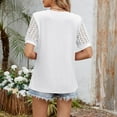 thumbnail image 4 of Olyvenn Womens Hollow Lace Short Sleeve Tops Dressy Casual Pleated Tee Shirts Lightweight Summer Loose Crewneck Tunic Blouse White L, 4 of 7