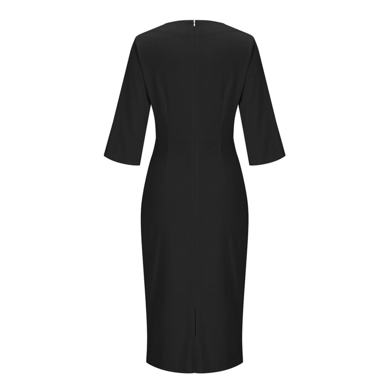 black three quarter sleeve mini dress Wholesale MOQ6 V-Neck Three-Quarter Sleeve Velvet Mini Dress