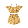 thumbnail image 3 of Newest Fashion Summer Toddler Baby Girl Clothes Off Shoulder Ruffle Sling Crop Tops Short Pants 2Pcs Outfits Clothes, 3 of 5
