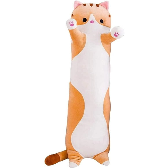 Plush Cat Doll Cute Cartoon Soft Stuffed Kitten Pillow Giant Cat Pillow Long Throw Sleeping Pillow Doll Toy Gift for Kids Girlfriend,Brown 50cm