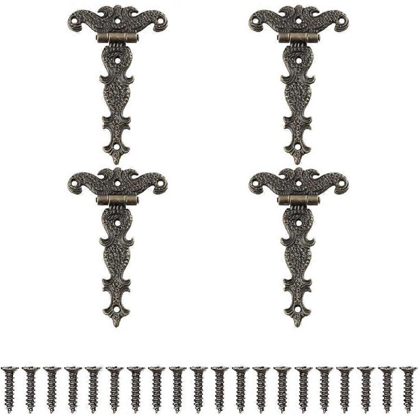Paquete de 4 bisagras antiguas, bisagra de puerta, aleación de zinc, bisagras para muebles, antiguas, bisagra retro con tornillos de fijación, para gabinete, puerta de cajón, estantería