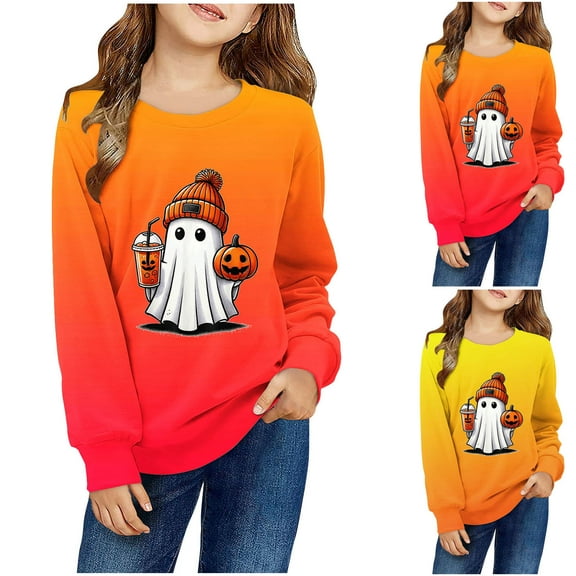Fesfesfes Toddler Sweatshirts Children's Shirt Long Sleeved Halloween Printed T-shirt Halloween Printed Round Neck Top Suitable For Boys And Girls 1-12 T-shirts