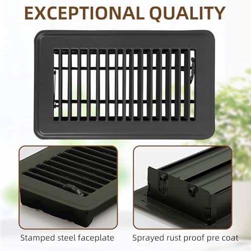6 Pack 4" x 8" Floor Register- Heavy Duty Steel Walkable Floor Vent Covers - Easy Adjust Air Supply Lever - Vent Covers for Home Floor (Black, 4x8 Inches)