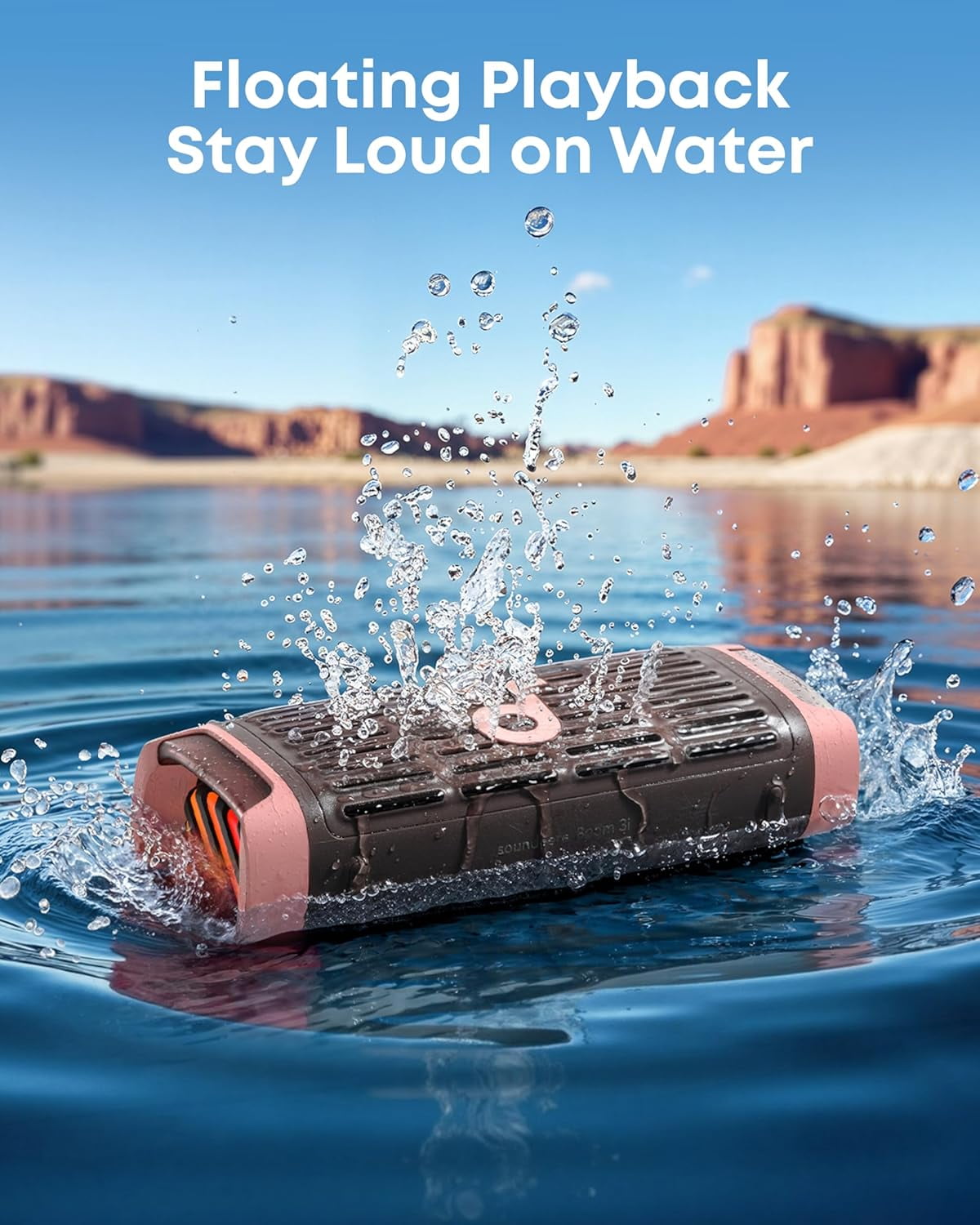 Soundcore Boom 3i by Anker, Compact Outdoor Speaker, IP68 Waterproof, Floating Playback, Saltwater-Resistant, BassUp 2.0, 50W Portable Speaker, Bluetooth 5.3, 16H, TWS, Kayak/Fishing/Camping-Brown
