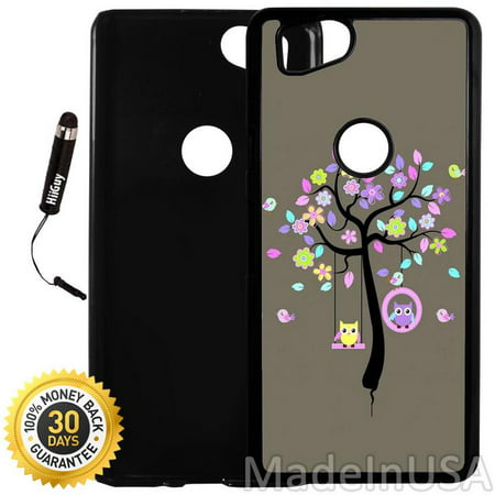 Custom Google Pixel 2 Case (Cute Owl Tree Art) Plastic Black Cover Ultra Slim | Lightweight | Includes Stylus Pen by