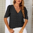 thumbnail image 4 of Blusa de manga corta con cuello en V de gasa con cuello en V para mujer a la moda informal de verano Pompotops  hkajfhjk469532, 4 of 7