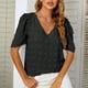thumbnail image 4 of Tops Para Mujer Blusas Casuales Elegantes Camisas de Moda Con Cuello en V Camisa de Gasa Con Mangas Abullonadas Blusa de Manga Corta Odeerbi ODB156195, 4 of 7