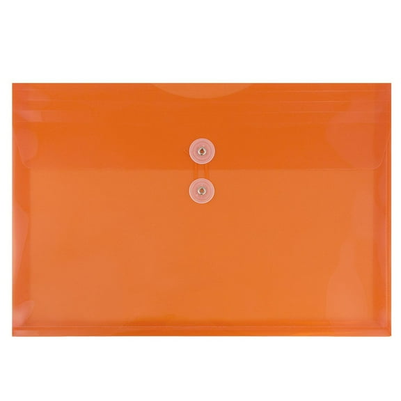 JAM Paper Plastic Envelopes, 9.8x14.5, 12/Pack, Orange, Button String, Legal Booklet