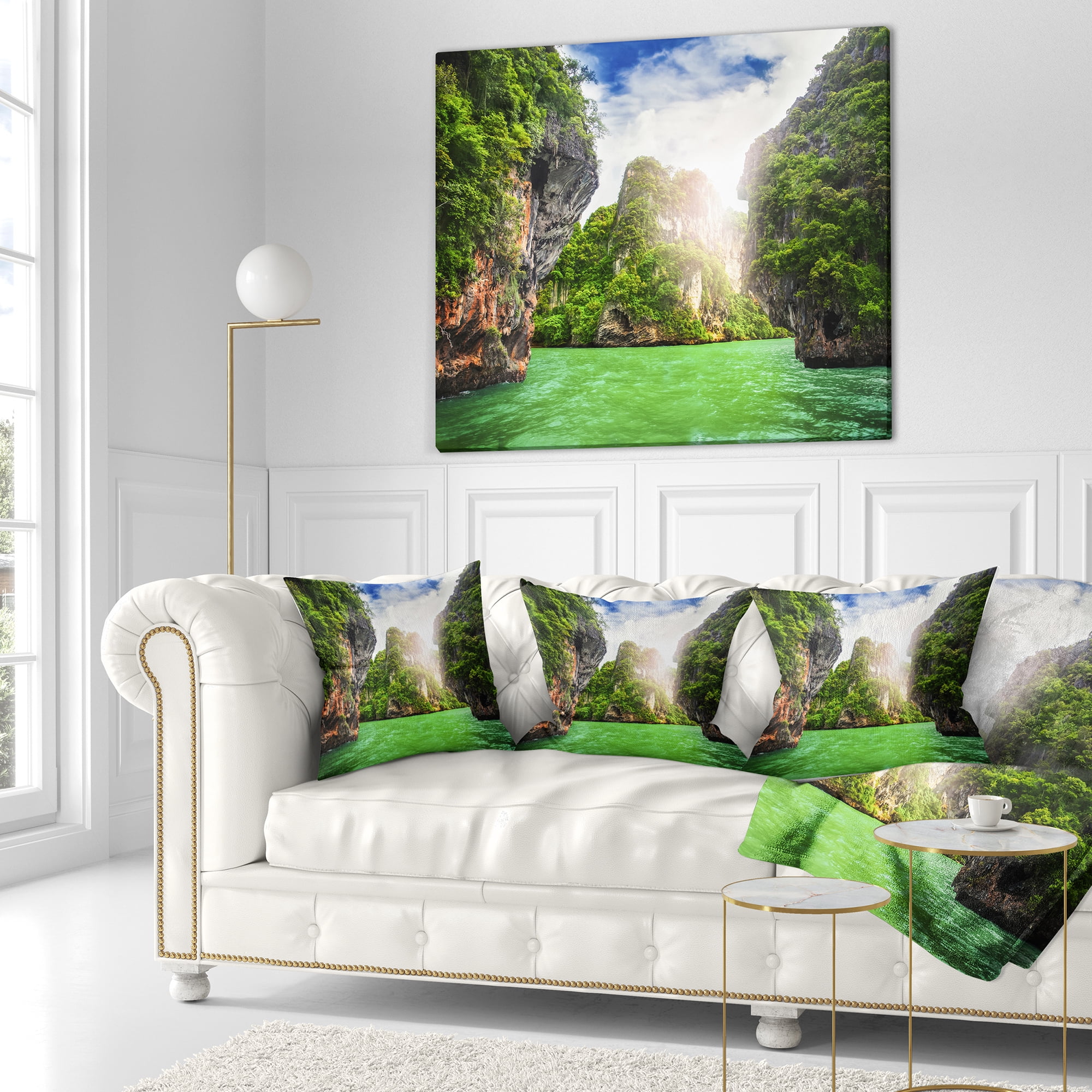 Designart Cave Rocks on Railay Beach - Landscape Printed Throw Pillow - 16x16
