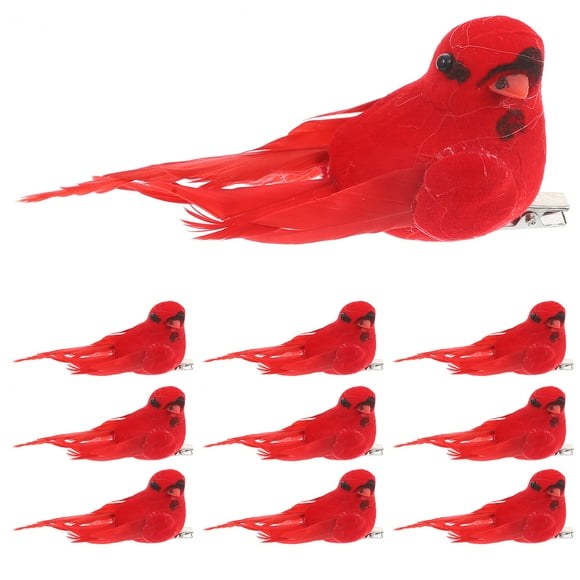 10 piezas de pájaros cardenal rojos de Navidad con clip para corona de árbol de Navidad, decoración de guirnalda