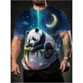 thumbnail image 2 of Men's Plus Size 3D Panda Print T-Shirt - Cute & Dreamy Moonlit Night Panda & Rayon Design, Soft Round Neck Casual Streetwear, Breathable Polyester,, 2 of 5