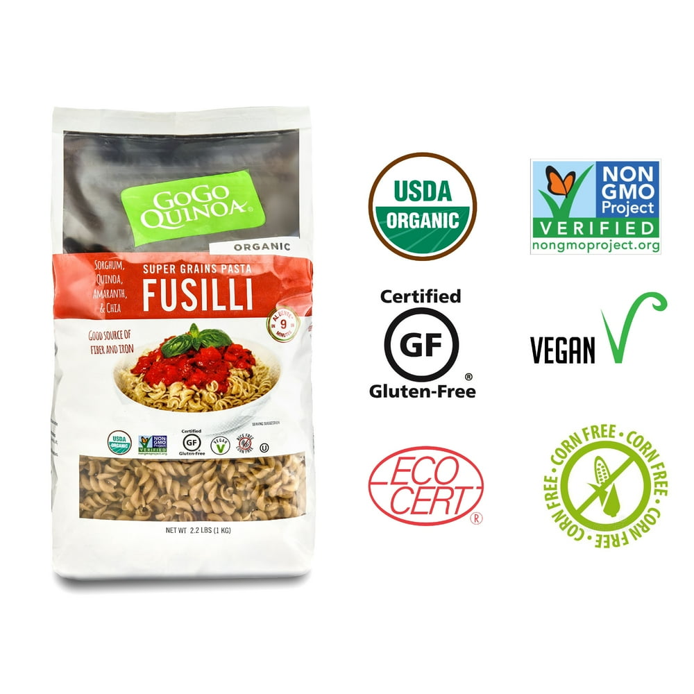 GoGo Quinoa Organic Supergrains Fusilli Pasta, Gluten Free Dry Pasta, Flourless Noodles Made of