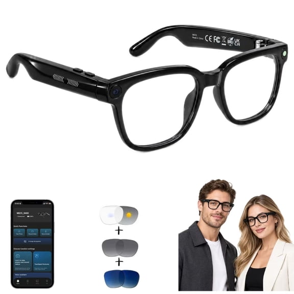 GenXenon AI Smart Glasses with Camera and Bluetooth,Recording Sunglasses with Voice Assistant,Real-Time Translation,Hands-Free Calls & Music,Rectangle Unisex,Suitable for Travel,4 Lenses