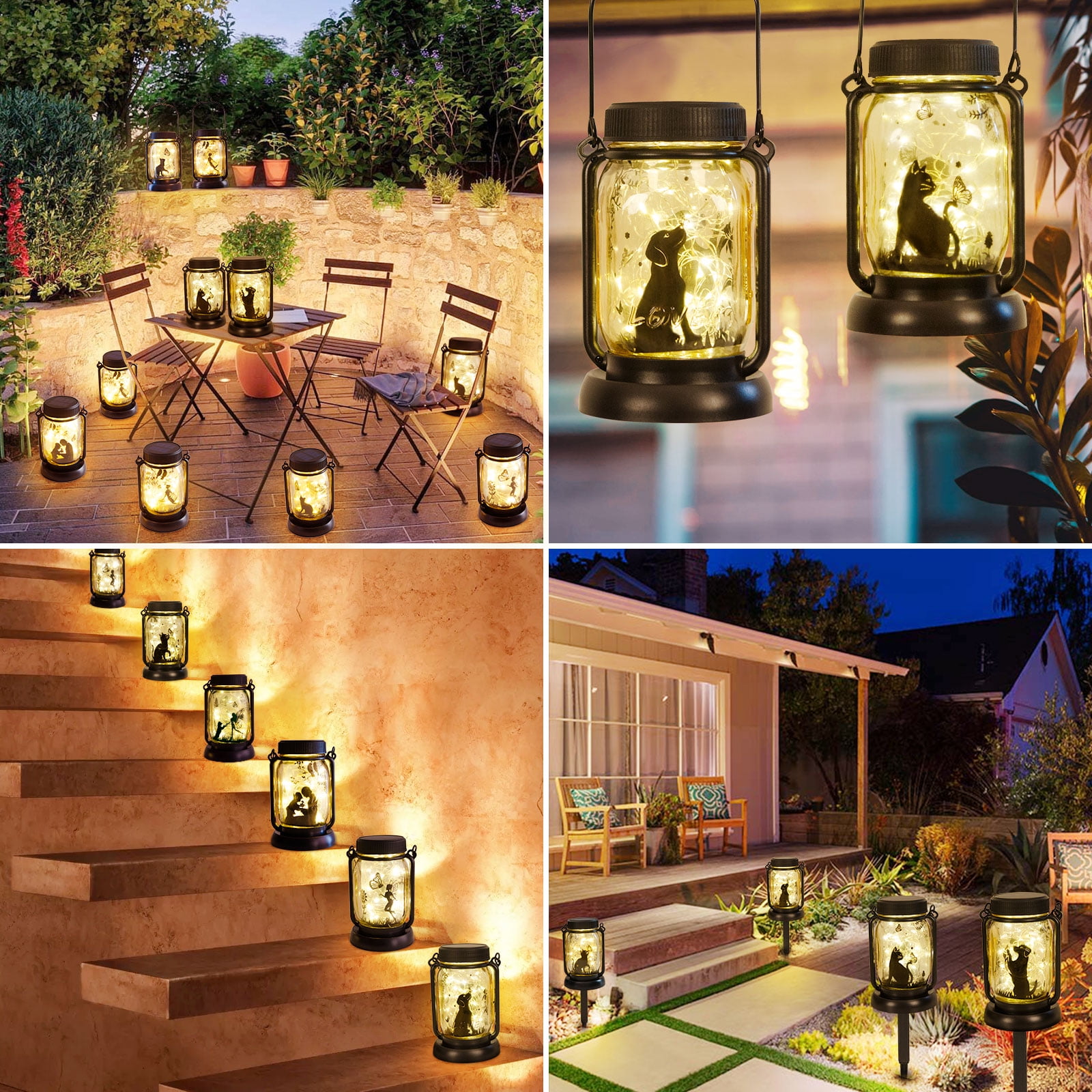 Cat and Butterfly Solar Lanterns Mother's Day Gift Outdoor Garden Hanging Solar Lights Cat and Butterfly Lover Gifts for Women, Memorial Gifts Fairy Lights for Patio Yard Lawn Outside Decor Lamp