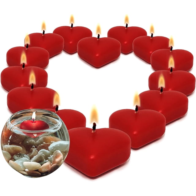 HYOOLA Bougies Flottantes Cœur Rouge Premium - Lot de 15 Bougies Cœur d'Amour - Durée de Combustion 2 Heures - Bougies Rouges 1.8 Pouces - Fabriqué en Europe