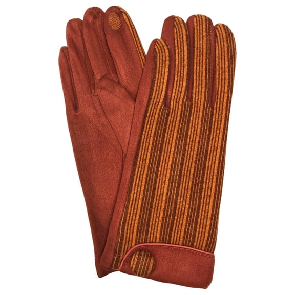 Womens Burnt Orange Stripe Stretch Fit Text & Tech Touchscreen Driving Gloves