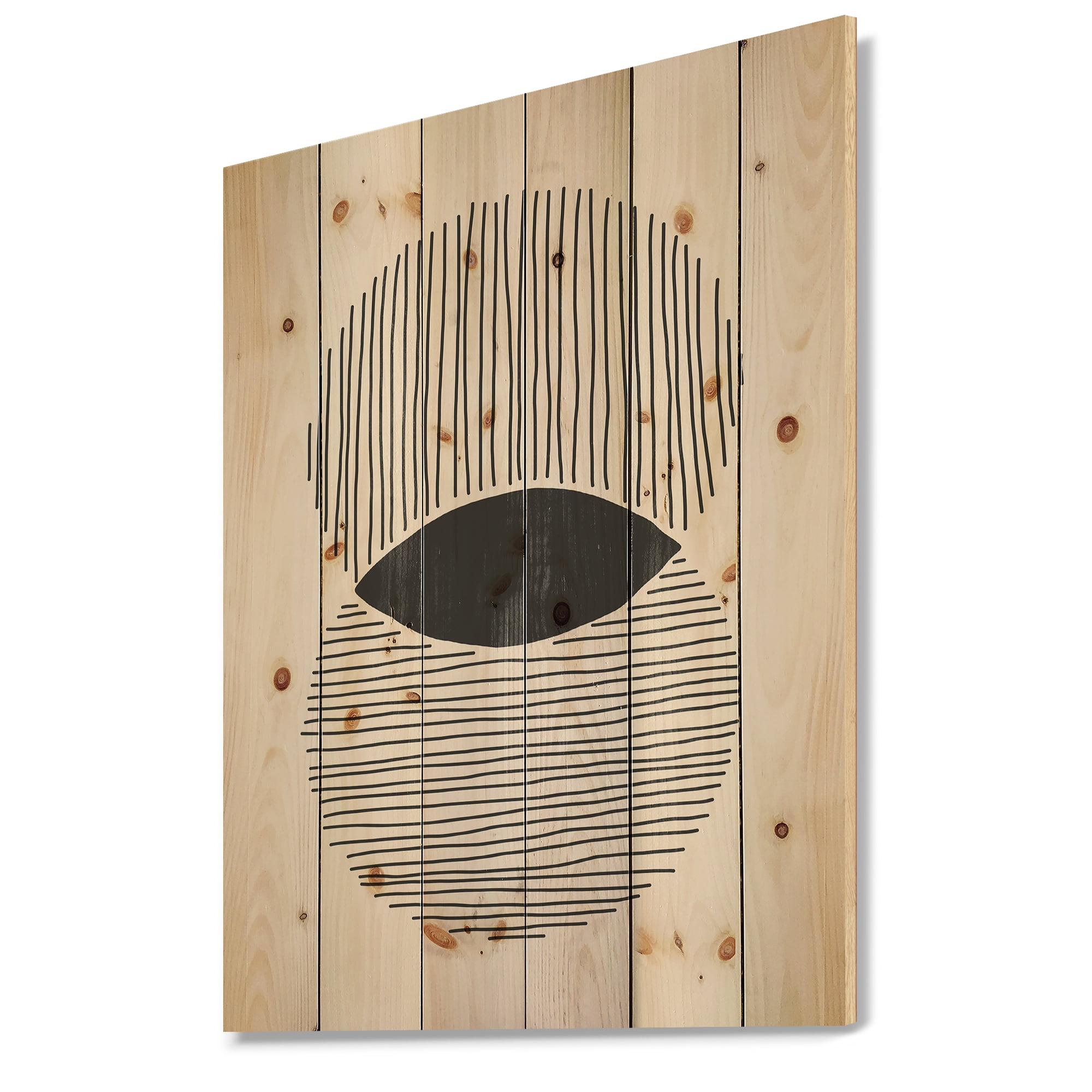 Designart 'Minimal Geometric Lines And Circle II' Modern Print on Natural Pine Wood