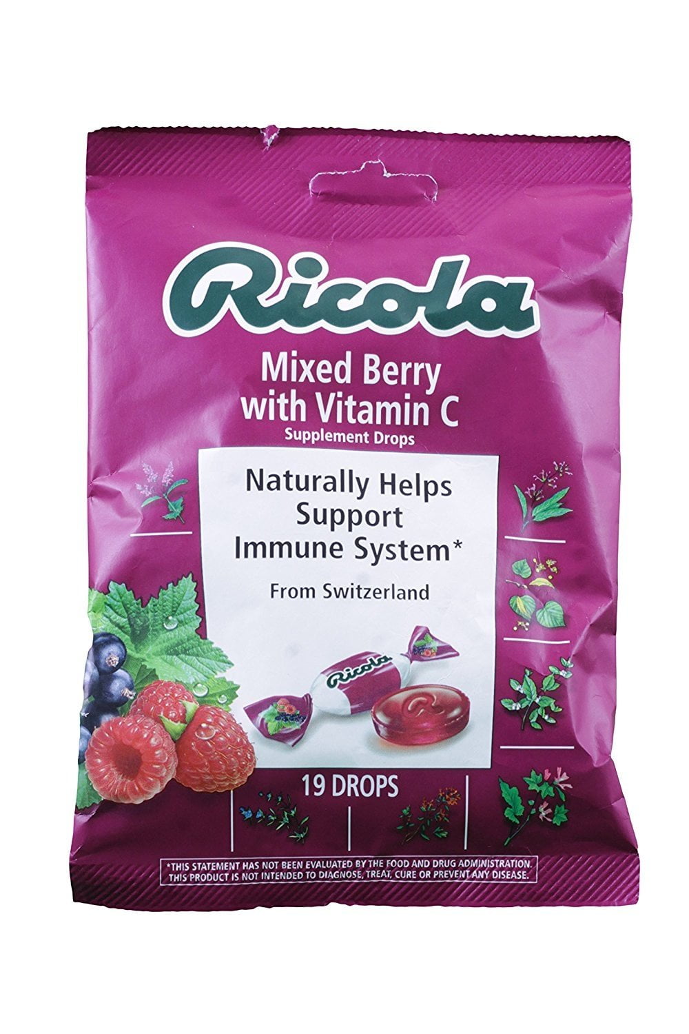 Ricola Supplement Drops With Vitamin C, Mixed Berry 19 ea ( Pack of 2