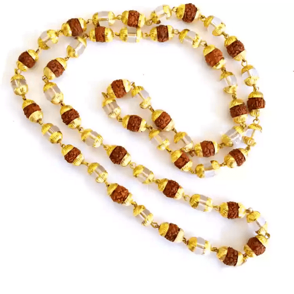 Rudraksha Crystal Brass Cap Rudraksha Chain Necklace For Men And Women