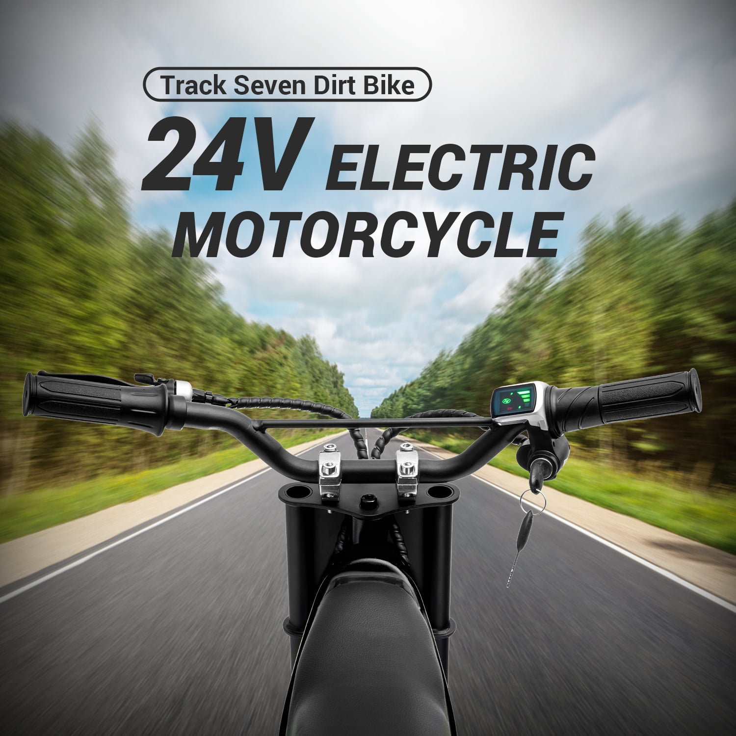 Track Seven 24V Electric Dirt Bike, 250W Ride on Motorcycle with Twist Grip Throttle, Hand-Operated Dual Brakes, Speed Up to 10 MPH, for Age 8-12, Black
