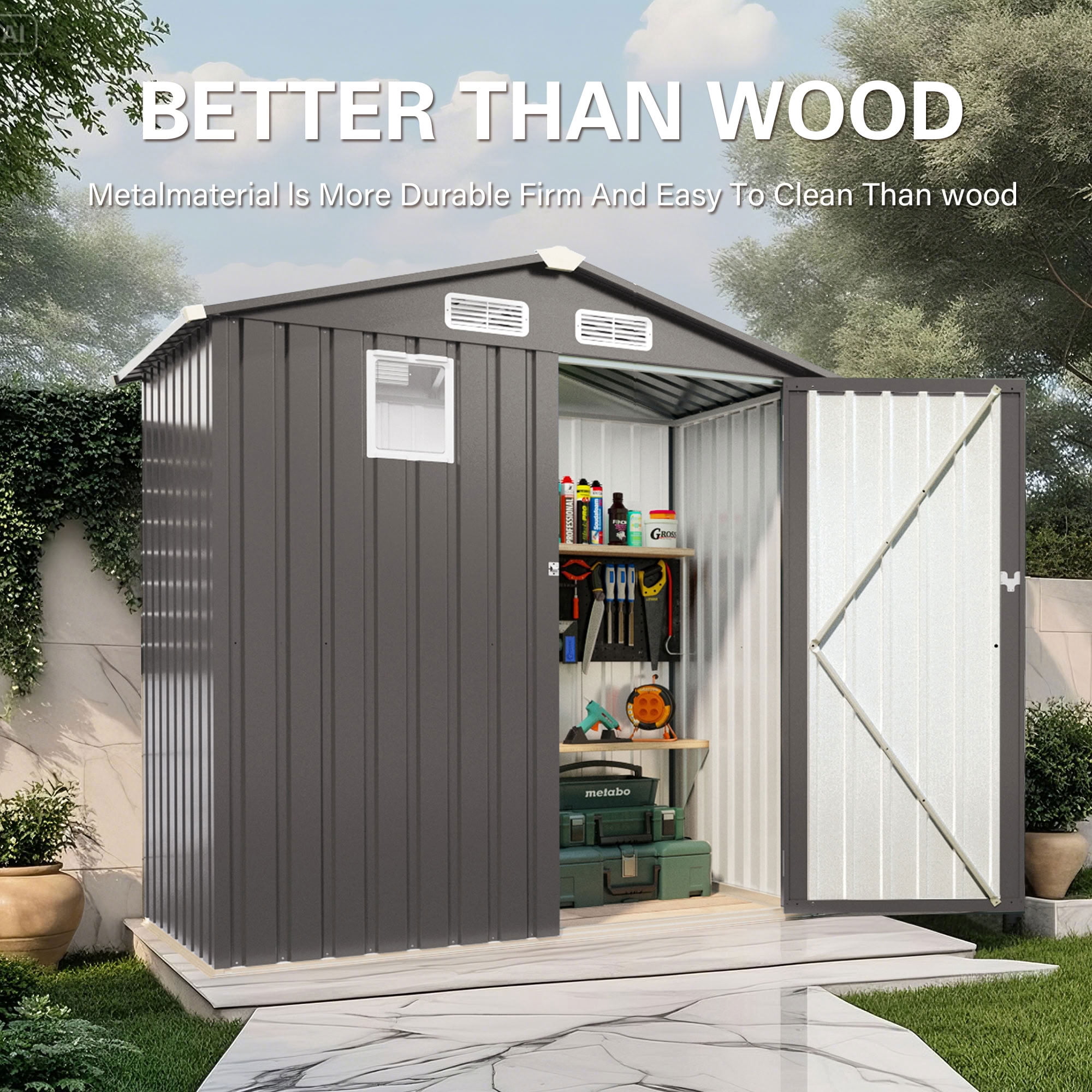MAYEERTY 6x3.6 FT Metal Outdoor Storage Shed, Tool Shed with Watertight Roof, Window & Lockable Door, Tool Room for Garden, Backyard