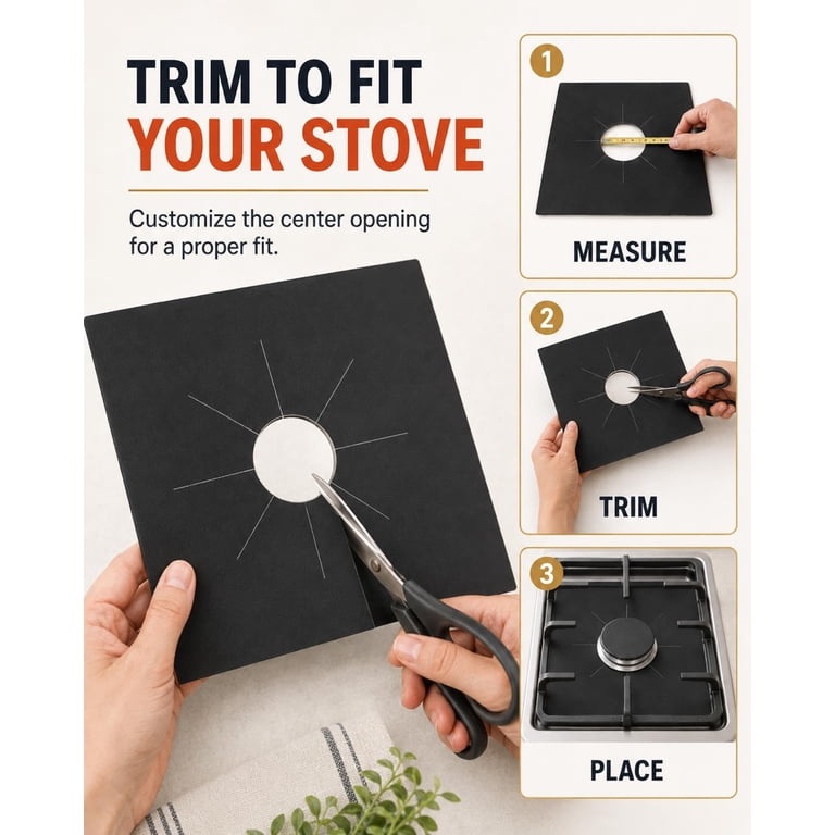 Gas Stove Burner Liners 10.6x10.6 Inch Cuttable, Non Stick Reusable ...