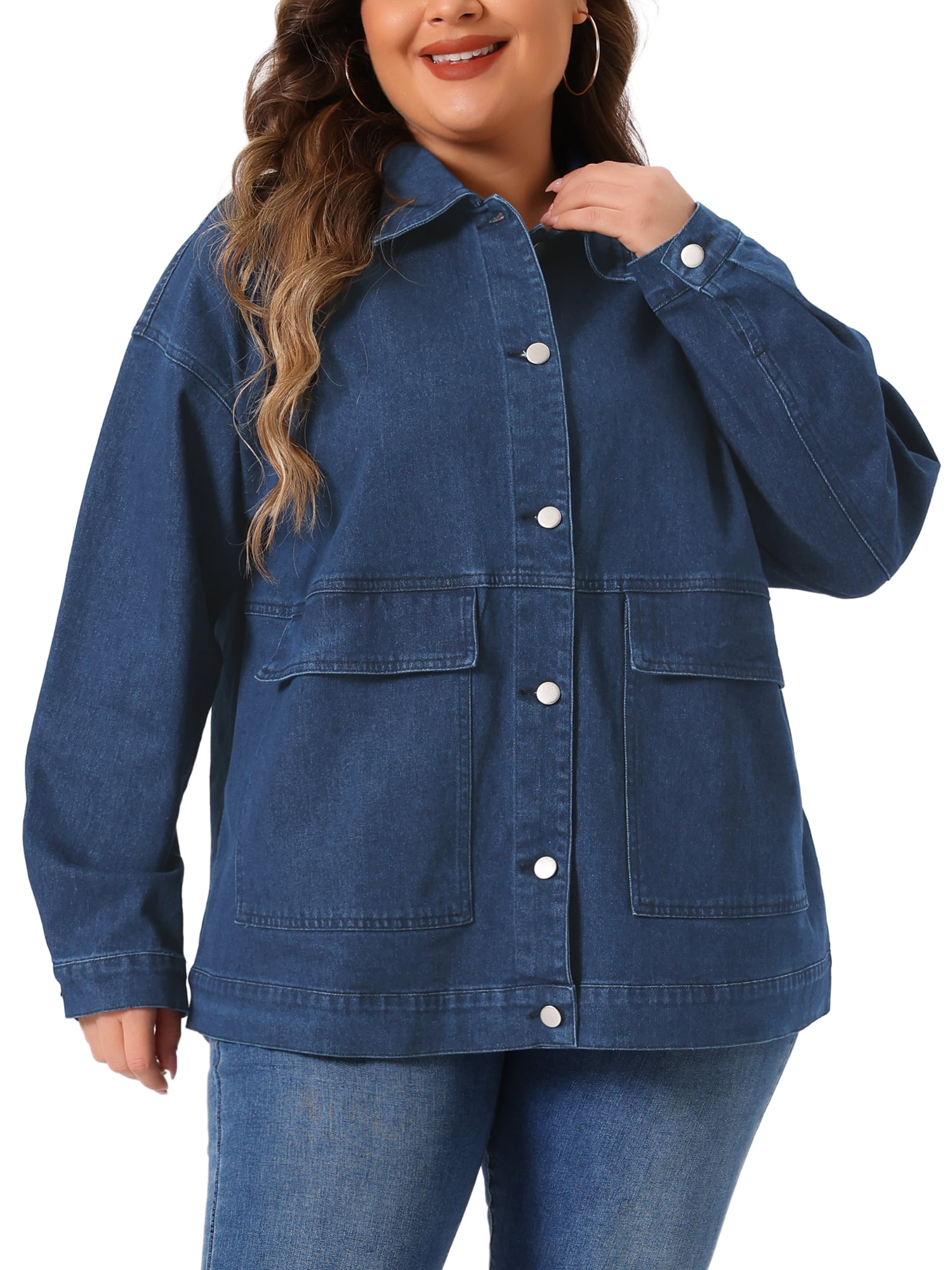 DARING DIVA Women's Plus Size Long Sleeve Vintage Denim Jacket 3X Dark Blue